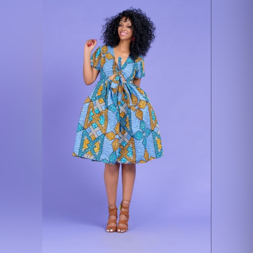 Grass-Fields African Print Midi Dress